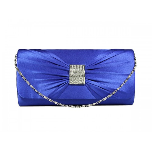 Evening Bag - Satin w/ Rhinestone Square Charm Bow - Blue - BG-92021BL
